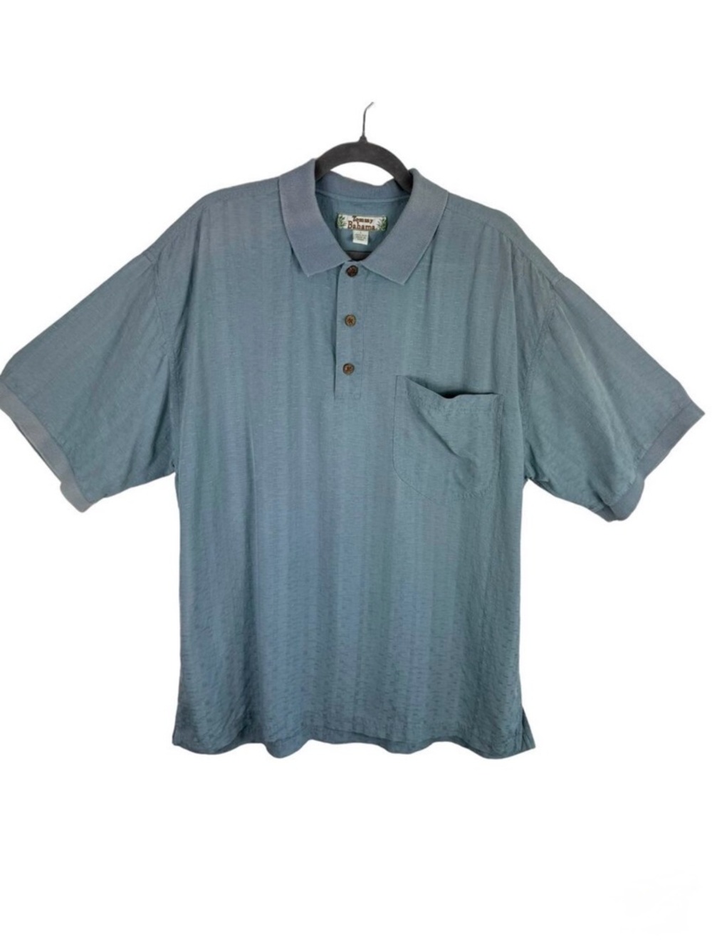 Tommy Bahama Blue 100% Silk 1/4 Button Short Sleeve Collared Polo Shirt Large
